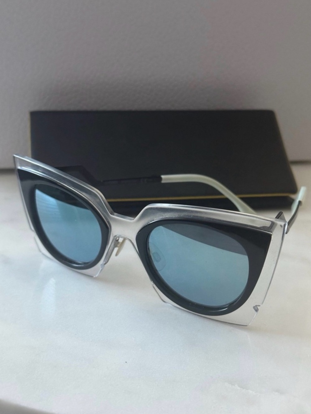 FENDI ORCHIDEA FF 0117/S IBZ/3J Crystal Black Azure Mirrored SUNGLASSES Like New